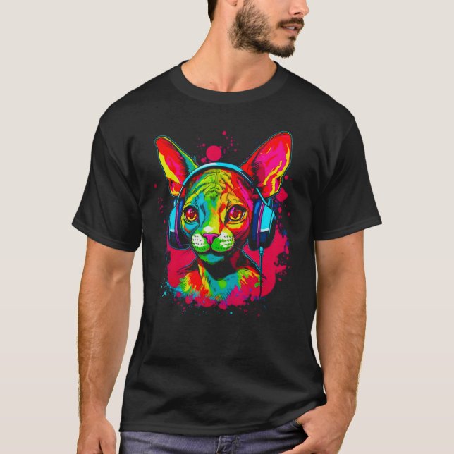 Devon Rex Cat DJ T-Shirt (Front)