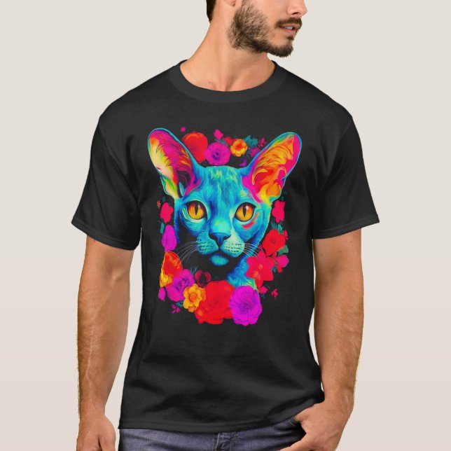 Devon Rex Cat Flower T-Shirt (Front)