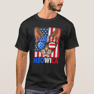 Devon Rex Cat Meowica 4th Of July With Glasses Ame T-Shirt