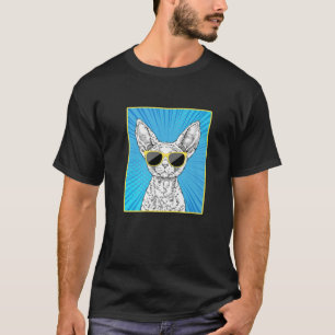 Devon Rex Cat Portrait Pop Art Cat With Sunglasses T-Shirt