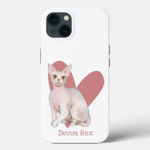 Devon Rex Cat Watercolor Kitty Pink Heart iPhone 13 Case