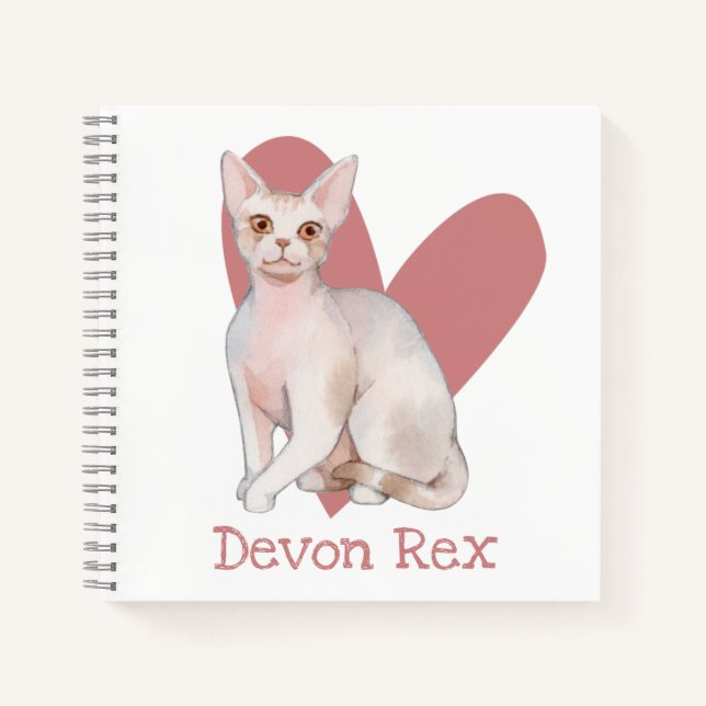 Devon Rex Cat Watercolor Kitty Pink Heart Journal (Front)