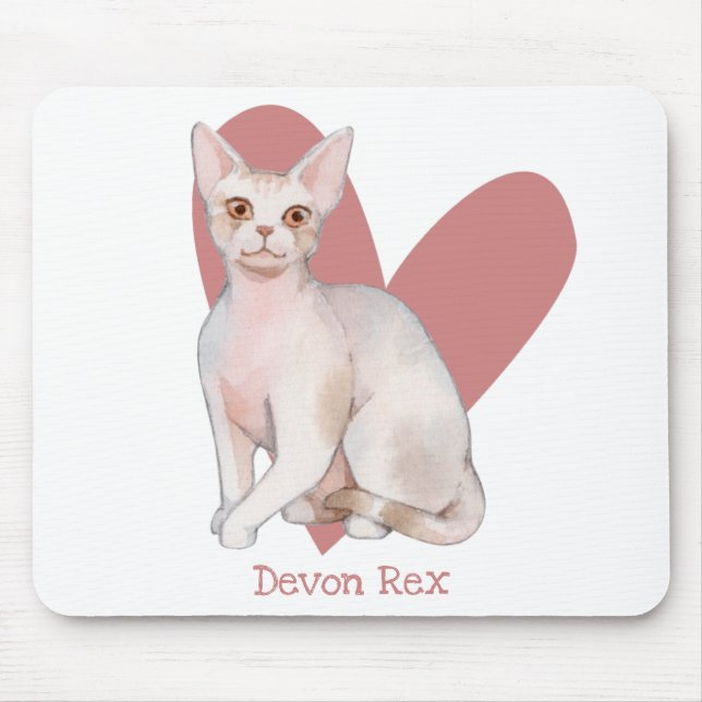 Devon Rex Cat Watercolor Kitty Pink Heart Mouse Pad (Front)