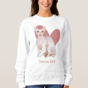 Devon Rex Cat Watercolor Kitty Pink Heart Sweatshirt
