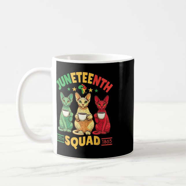 Devon Rex Cats Drinking Coffee Juneteenth Squad 19 Mug (Left)