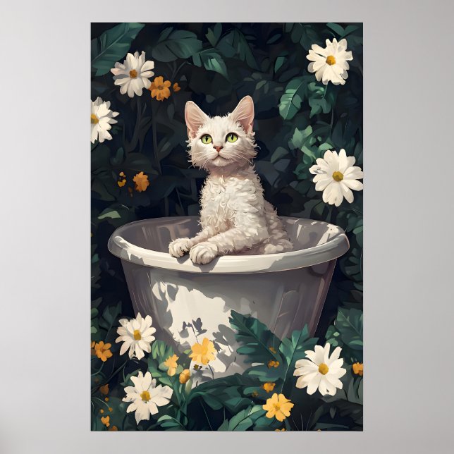 Devon Rex In Bathtub Poster, Funny Cat Poster (Devant)
