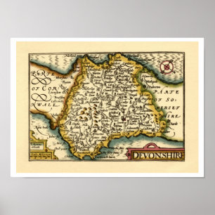 "Devonshire" Devon County Map, England Poster