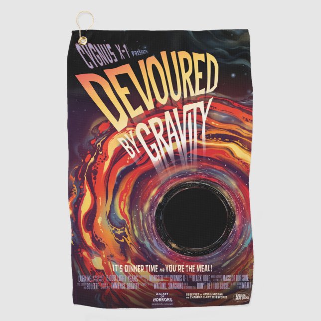Devoured By Gravity Halloween Hole Black Horror Golf Towel (Front)