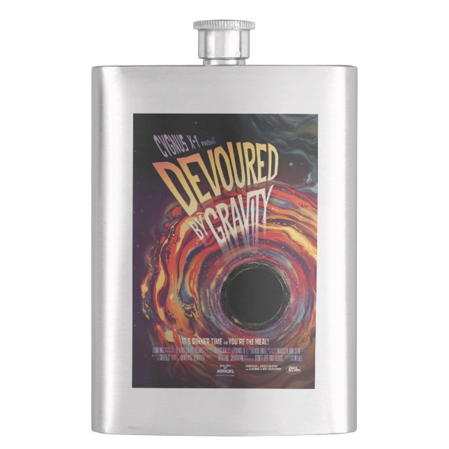 Devoured By Gravity Halloween Hole Black Horror Hip Flask (Front)