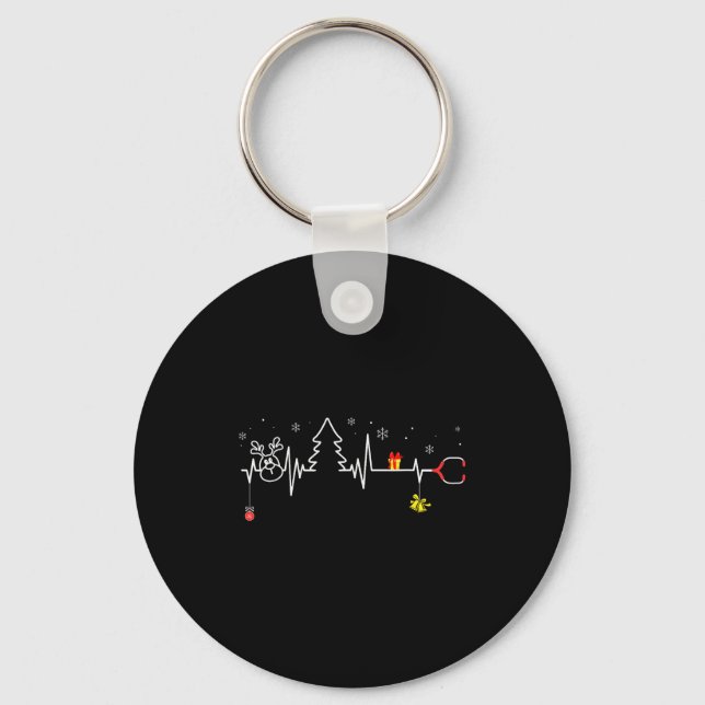 Devoxtee Christmas Tree Heartbeat Funny Christmas  Keychain (Front)