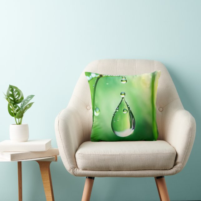 Dew Drop On Grass Stem Throw Pillow (Chair)