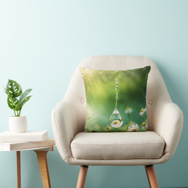 Dew Drop With Daisy Reflection Throw Pillow (Chair)