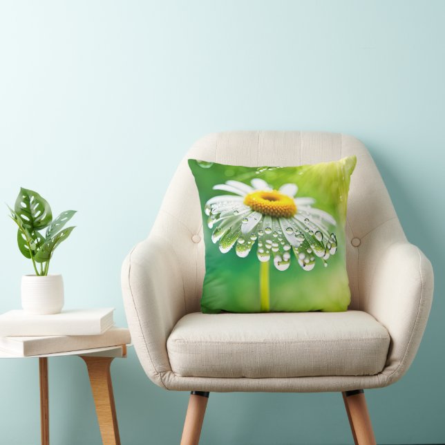 Dew Drops On A Daisy Throw Pillow (Chair)