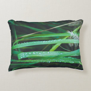 Dew drops on blades of grass accent pillow