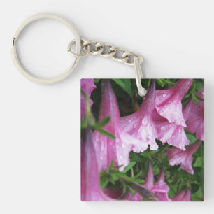 Dew Drops on Pink Flowers Keychain