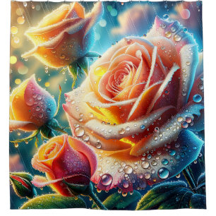 “Dew-Kissed Pink, Orange and Yellow Roses"