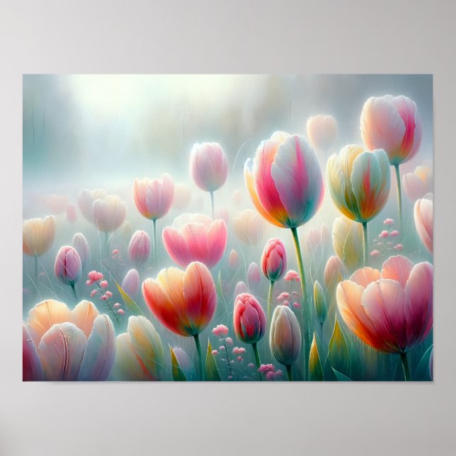 Dew-Kissed Tulips in Soft Morning Light Poster (Front)
