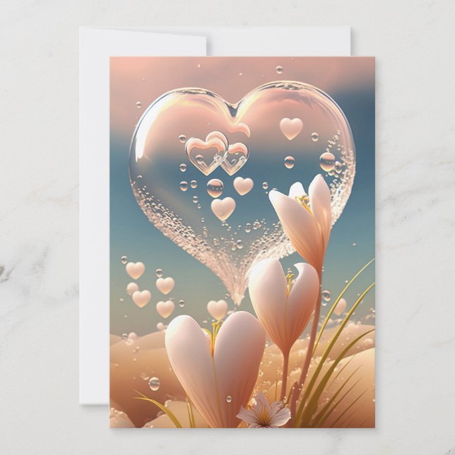 Dew of Love: Crystal Heart Floral Wedding Invitati Invitation (Front)