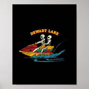 Dewart Lake Indiana Funny Skeleton Jet Ski Retro Poster