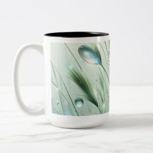 dewdrops falling gently from the grass Two-Tone coffee mug
