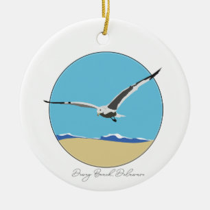Dewey Beach, Delaware Sea Gull over Beach Ceramic Ornament