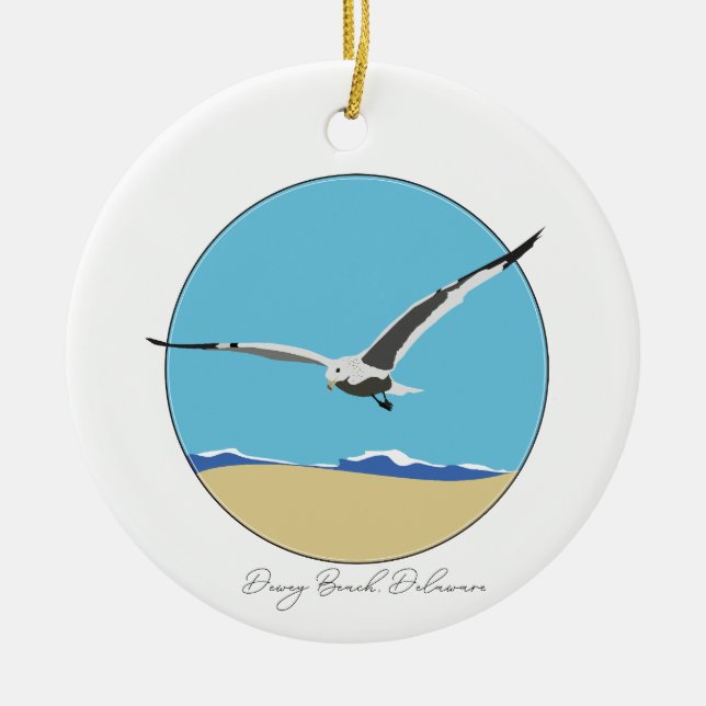 Dewey Beach, Delaware Sea Gull over Beach  Ceramic Ornament (Front)