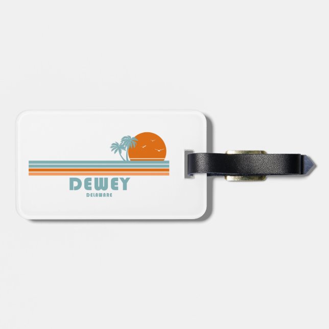 Dewey Beach Delaware Sun Palm Trees Luggage Tag (Back Horizontal)