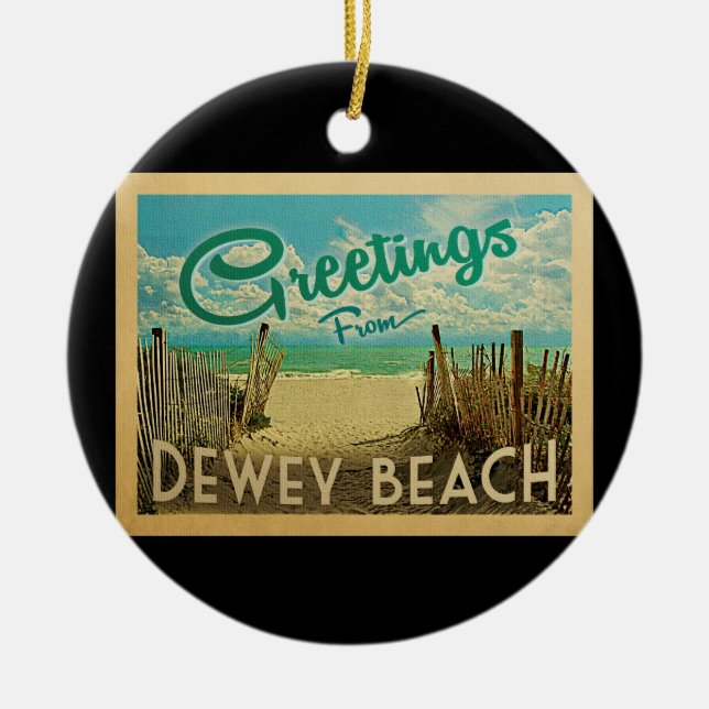 Dewey Beach Vintage Travel Ceramic Ornament (Front)