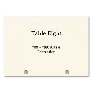Dewey Decimal System Card Catalogue Table Numbers