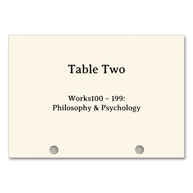 Dewey Decimal System Card Catalogue Table Numbers (Front)