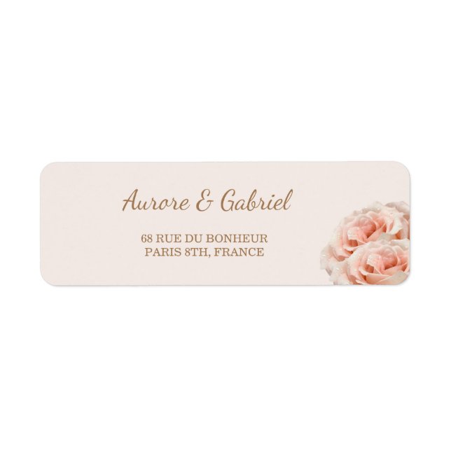 Dewy Pink Roses Champagne Wedding Address Label (Front)