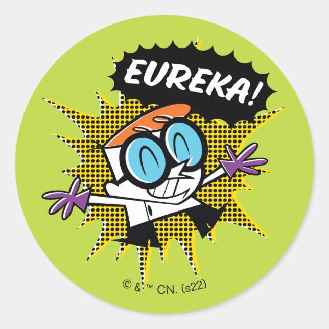 Dexter "Eureka!" Halftone Callout Graphic Classic Round Sticker (Front)