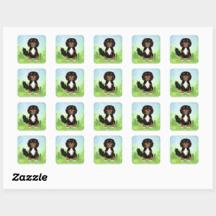 Dexter the Dog and Friends Black and Tan Cavalier  Square Sticker