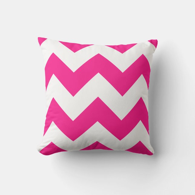 D'extérieur Chevron Zigzag, Coussin de plein air rose chaud (Recto)