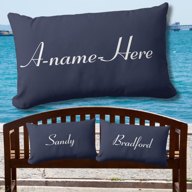 D'extérieur Coussin bleu marine personnalisé et nom blanc (Créateur téléchargé)