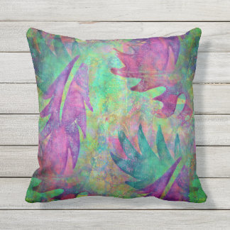 D'extérieur Coussin de motif de feuille dans pourpre, Teal et