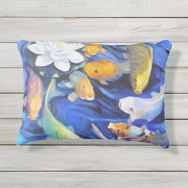 D'extérieur Coussin d'été Koi Outdoor Accent 16" x 12" (Dos)