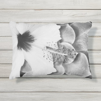 D'extérieur Coussin extérieur à motif d'hibiscus noir et blanc