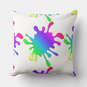 D'extérieur Drôle Rainbow Paint Splateaux Blanc Coussin extéri
