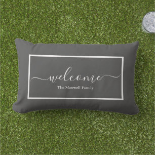 D'extérieur Elégant gris blanc de bienvenue lumbar coussin