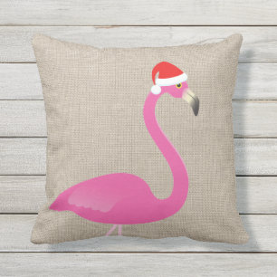 D'extérieur Flamant rose de Père Noël sur le coussin extérieur