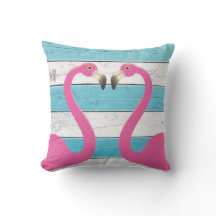 Flamants roses de baiser Turquoise Coussin extérie
