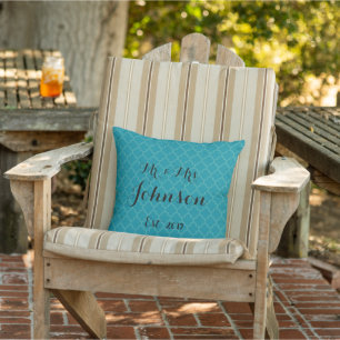 D'extérieur M. et Mme la Mariage Coussin Turquoise & Turquoise