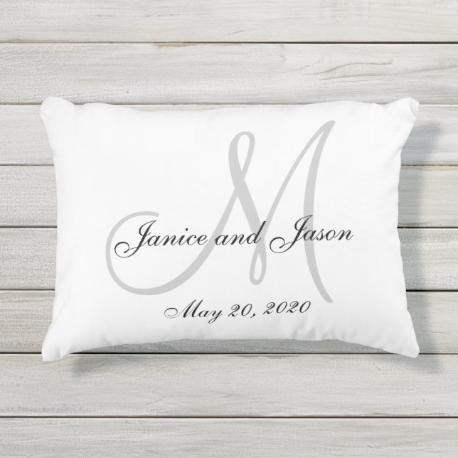 D'extérieur Mariage de monogramme blanc gris Coussin (Devant)