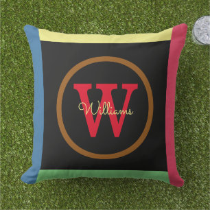D'extérieur Monogramme de famille Coussin coloré avec bordure