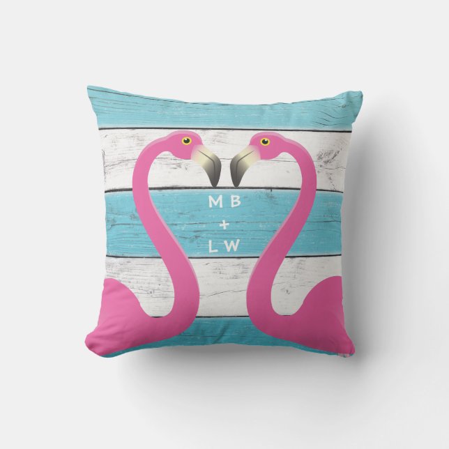 D'extérieur Monogramme Flamants roses de baiser Coussin Turquo (Recto)