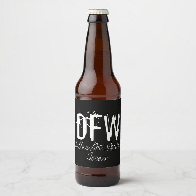 DFW Dallas Airport Code Typography Beer Bottle Label (Front)