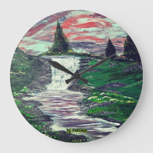 DG Paintings Pine Valley Waterfall  Large Clock