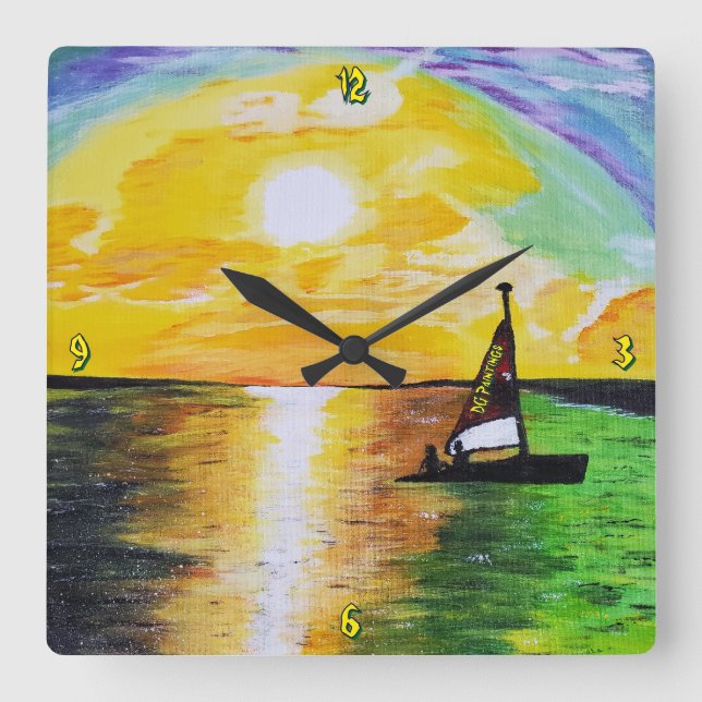 DG Paintings Sunset Sailing Square Wall Clock (Front)