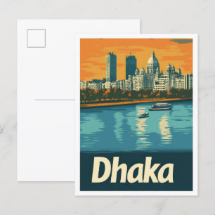 Dhaka Bangladesh Art Vintage Travel Illustration Postcard